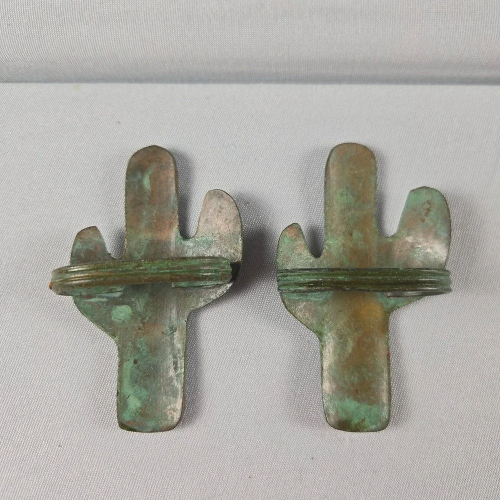 Vintage Set of 2 Verdigris Copper Saguaro Cactus Metal Napkin Rings Southwest